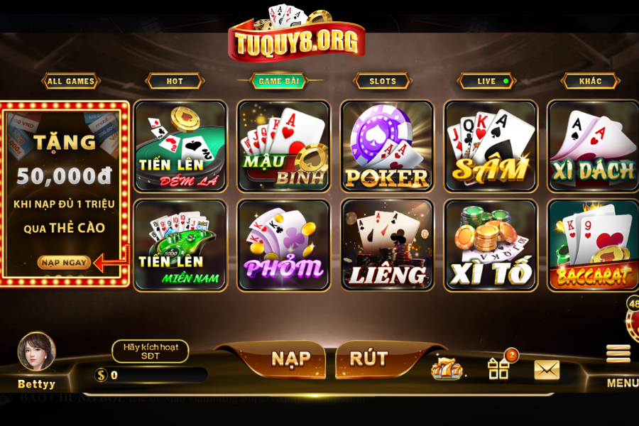 Tuquy8 tặng 50K khi nạp thẻ cào 1 triệu đồng 